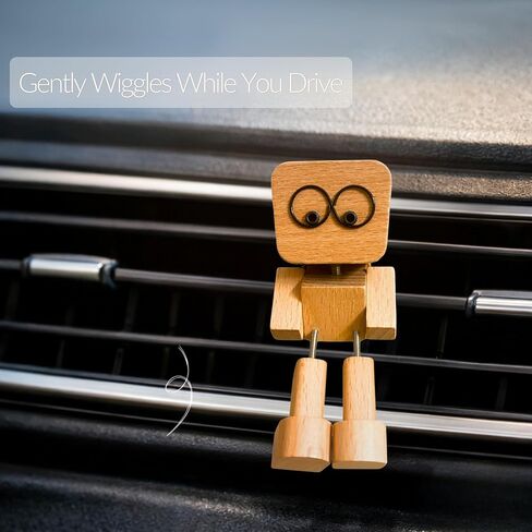 Shaking Feet Wooden Man Figurine with Spring Legs, Cute Wobbly Wooden Statue for Car Dashboard & Desk Decor, Customizable Face Expression Doll with Storage Box, Fun Gift for Drivers & Friends in Saudi Arabia