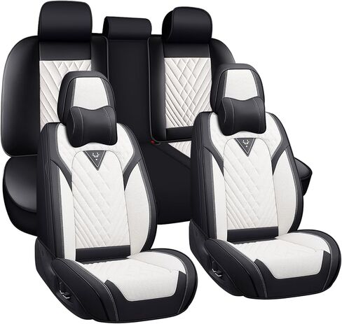 Car Seat Covers for Hyundai Santa Fe 2001-2024,Breathable Nappa Leather Car Seat Protector,Full Seat Cover Automotive Seat Cushion with Airbag Compatible(5 Seats,Black) in Kuwait