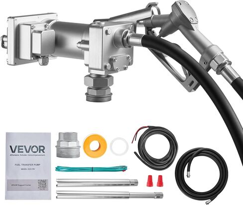 VEVOR Fuel Transfer Pump, 12V DC 15 GPM, Cast Iron Diesel Transfer Pump Kit, with Manual Shut-Off Nozzle, Discharge Hose, Overheat Protection, 1/3 HP Explosion-Proof, for Gasoline Diesel Kerosene in Saudi Arabia