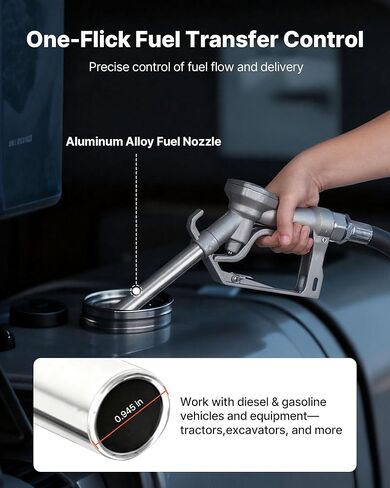 VEVOR Fuel Transfer Pump, 12V DC 15 GPM, Cast Iron Diesel Transfer Pump Kit, with Manual Shut-Off Nozzle, Discharge Hose, Overheat Protection, 1/3 HP Explosion-Proof, for Gasoline Diesel Kerosene in Saudi Arabia
