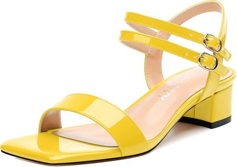 Women's Low Heel Sandals - Open Square Toe with Adjustable Ankle Strap, Solid Color Casual Heeled Sandals for Work & Daily Outings in Kuwait