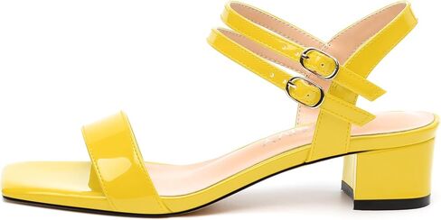 Women's Low Heel Sandals - Open Square Toe with Adjustable Ankle Strap, Solid Color Casual Heeled Sandals for Work & Daily Outings in Kuwait