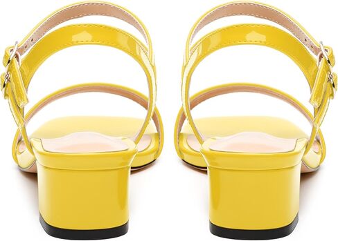 Women's Low Heel Sandals - Open Square Toe with Adjustable Ankle Strap, Solid Color Casual Heeled Sandals for Work & Daily Outings in Kuwait