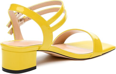 Women's Low Heel Sandals - Open Square Toe with Adjustable Ankle Strap, Solid Color Casual Heeled Sandals for Work & Daily Outings in Kuwait