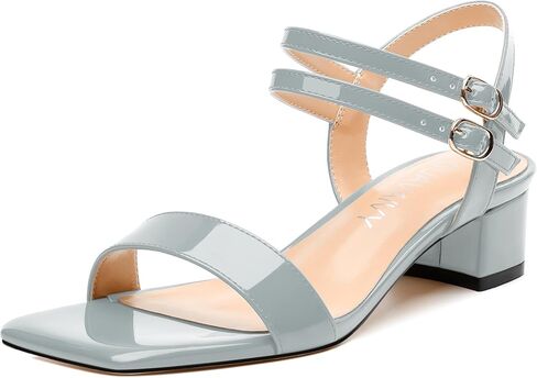 Women's Low Heel Sandals - Open Square Toe with Adjustable Ankle Strap, Solid Color Casual Heeled Sandals for Work & Daily Outings in Saudi Arabia