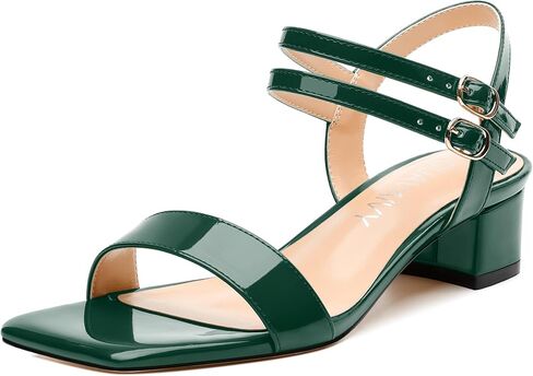 Women's Low Heel Sandals - Open Square Toe with Adjustable Ankle Strap, Solid Color Casual Heeled Sandals for Work & Daily Outings in Saudi Arabia