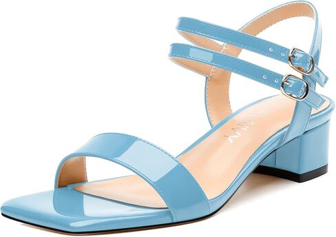 Women's Low Heel Sandals - Open Square Toe with Adjustable Ankle Strap, Solid Color Casual Heeled Sandals for Work & Daily Outings in Saudi Arabia