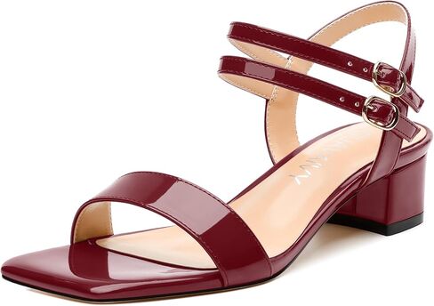 Women's Low Heel Sandals - Open Square Toe with Adjustable Ankle Strap, Solid Color Casual Heeled Sandals for Work & Daily Outings in Saudi Arabia