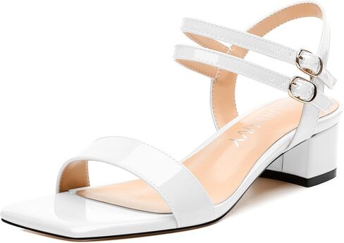 Women's Low Heel Sandals - Open Square Toe with Adjustable Ankle Strap, Solid Color Casual Heeled Sandals for Work & Daily Outings in Saudi Arabia