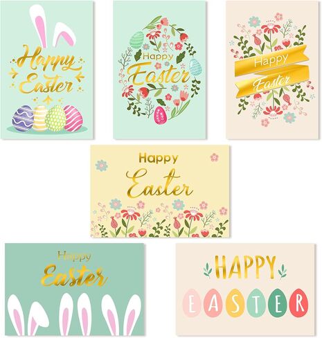 24 Pack Happy Easter Cards with Envelope Gold Foil Colorful Greeting Cards Easter Egg Floral Bunny Note Cards for Classroom Exchange Party Supplies in Saudi Arabia