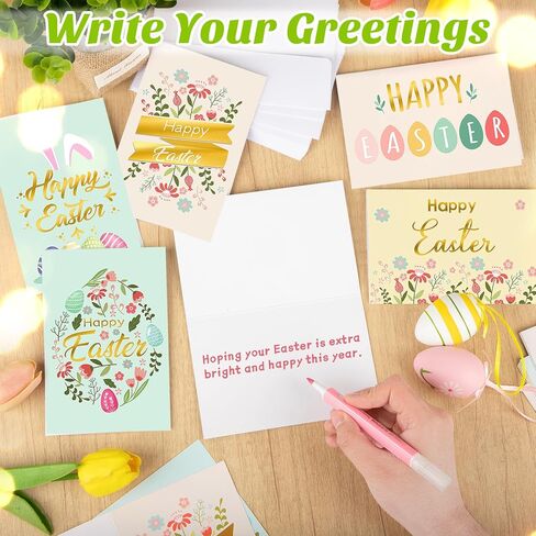 24 Pack Happy Easter Cards with Envelope Gold Foil Colorful Greeting Cards Easter Egg Floral Bunny Note Cards for Classroom Exchange Party Supplies in Saudi Arabia