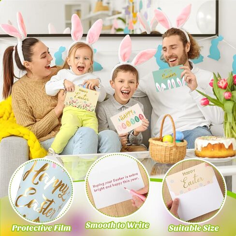 24 Pack Happy Easter Cards with Envelope Gold Foil Colorful Greeting Cards Easter Egg Floral Bunny Note Cards for Classroom Exchange Party Supplies in Saudi Arabia