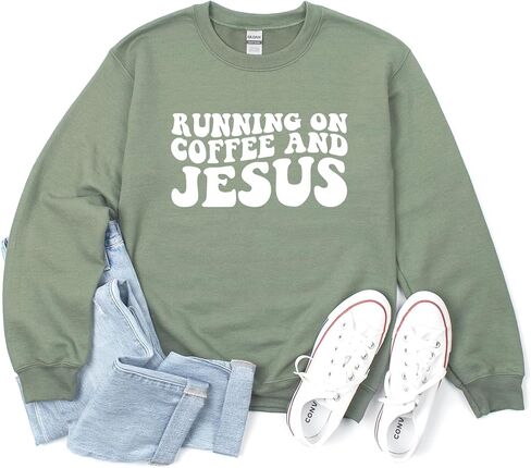 Verita Culture Running On Coffee And Jesus Christian Sweatshirt Women Fall Season Long Sleeve Graphic Shirts Cozy Lover Tops in Kuwait