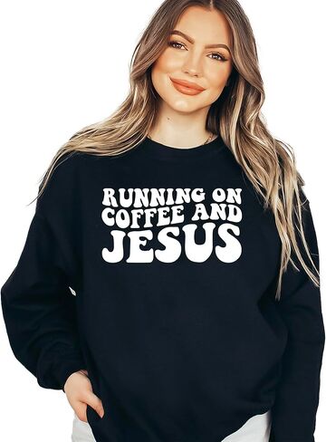 Verita Culture Running On Coffee And Jesus Christian Sweatshirt Women Fall Season Long Sleeve Graphic Shirts Cozy Lover Tops in Saudi Arabia