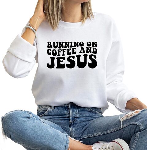 Verita Culture Running On Coffee And Jesus Christian Sweatshirt Women Fall Season Long Sleeve Graphic Shirts Cozy Lover Tops in Saudi Arabia