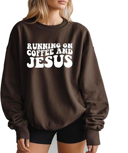 Verita Culture Running On Coffee And Jesus Christian Sweatshirt Women Fall Season Long Sleeve Graphic Shirts Cozy Lover Tops in Saudi Arabia