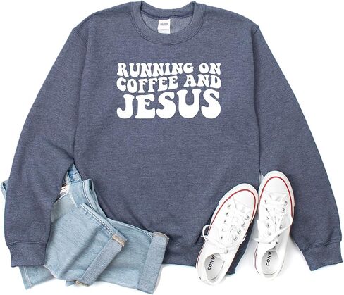 Verita Culture Running On Coffee And Jesus Christian Sweatshirt Women Fall Season Long Sleeve Graphic Shirts Cozy Lover Tops in Saudi Arabia