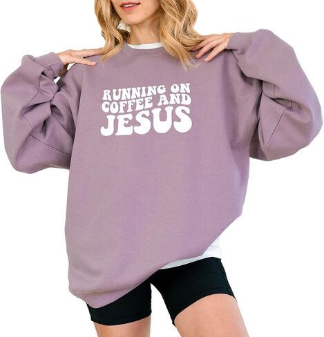 Verita Culture Running On Coffee And Jesus Christian Sweatshirt Women Fall Season Long Sleeve Graphic Shirts Cozy Lover Tops in Saudi Arabia
