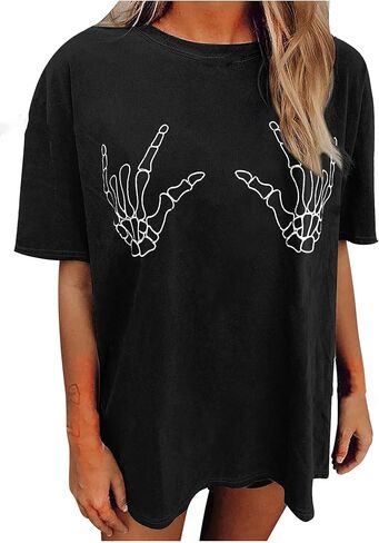 Avanova Women Graphic Letter Print Oversized T Shirt Short Sleeve Casual Summer Loose Fit Tee Top in Kuwait