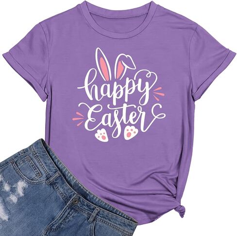 NTSWZYS Happy Easter Shirts Easter Bunny T-Shirt Short Sleeve Rabbit Graphic Tees Easter Shirt Tops in Saudi Arabia