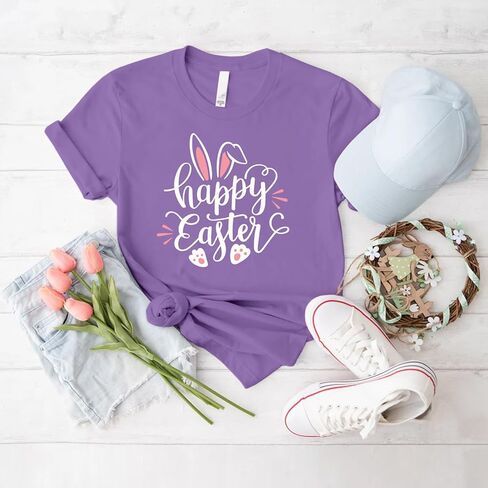NTSWZYS Happy Easter Shirts Easter Bunny T-Shirt Short Sleeve Rabbit Graphic Tees Easter Shirt Tops in Saudi Arabia
