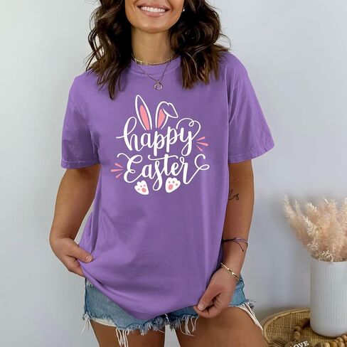 NTSWZYS Happy Easter Shirts Easter Bunny T-Shirt Short Sleeve Rabbit Graphic Tees Easter Shirt Tops in Saudi Arabia