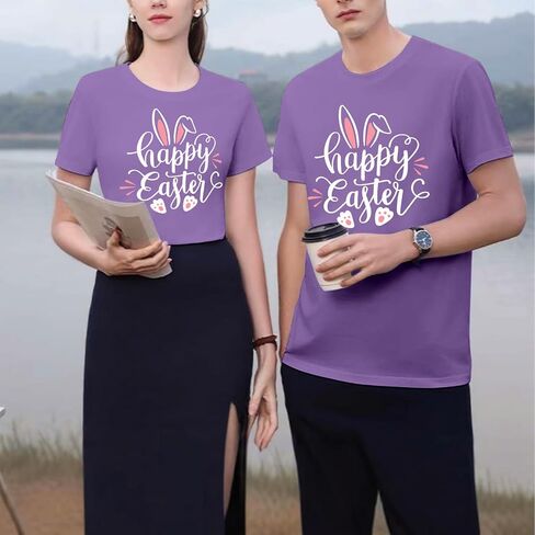 NTSWZYS Happy Easter Shirts Easter Bunny T-Shirt Short Sleeve Rabbit Graphic Tees Easter Shirt Tops in Saudi Arabia