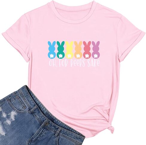NTSWZYS Happy Easter Shirts Easter Bunny T-Shirt Short Sleeve Rabbit Graphic Tees Easter Shirt Tops in Saudi Arabia