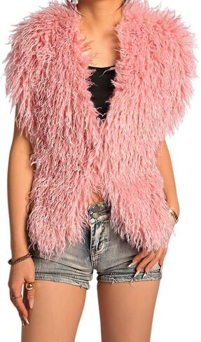 Sexy Party Top Faux Mongolian Shaggy Fur Backless Halter Top Mambo in Saudi Arabia