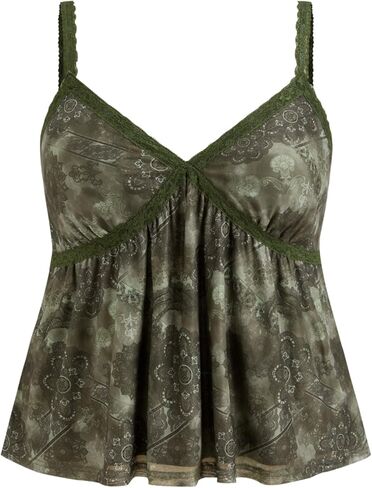 CIDER Lace Cami Top V Neck Going Out Sleeveless Paisley Mesh Tank Aztec Lace Plus Curve Tops in Saudi Arabia