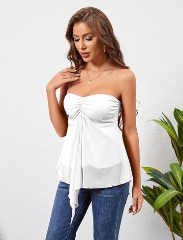 TAIPOVE Women's Tube Top Mesh Summer Strapless Sweetheart Neck Bandeau Shirt Flowy Split Hem Trendy Going Out Outfits in Saudi Arabia