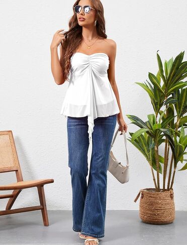 TAIPOVE Women's Tube Top Mesh Summer Strapless Sweetheart Neck Bandeau Shirt Flowy Split Hem Trendy Going Out Outfits in Saudi Arabia