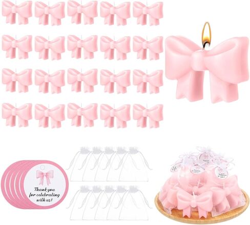 Pink 24 Sets Pink Bow Baby Shower Favors Cute Candles Birthday Party Decorations for Guests Girl Boy Gender Reveal Engagement Party Gifts in Saudi Arabia