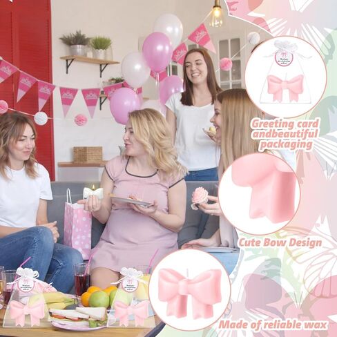 Pink 24 Sets Pink Bow Baby Shower Favors Cute Candles Birthday Party Decorations for Guests Girl Boy Gender Reveal Engagement Party Gifts in Saudi Arabia