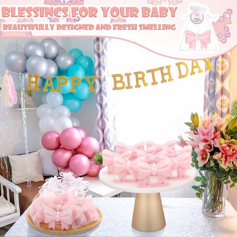 Pink 24 Sets Pink Bow Baby Shower Favors Cute Candles Birthday Party Decorations for Guests Girl Boy Gender Reveal Engagement Party Gifts in Saudi Arabia