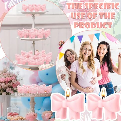 Pink 24 Sets Pink Bow Baby Shower Favors Cute Candles Birthday Party Decorations for Guests Girl Boy Gender Reveal Engagement Party Gifts in Saudi Arabia