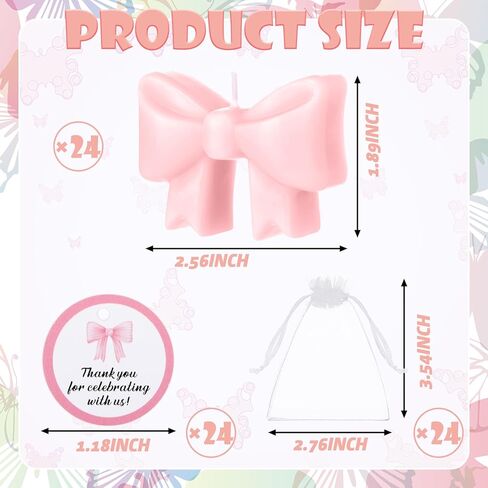 Pink 24 Sets Pink Bow Baby Shower Favors Cute Candles Birthday Party Decorations for Guests Girl Boy Gender Reveal Engagement Party Gifts in Saudi Arabia