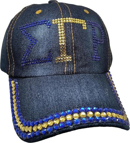 Sigma Gamma Rho Distressed Denim Rhinestone Ladies Cap [Denim Blue - Adjustable] - ID#145170 in Kuwait