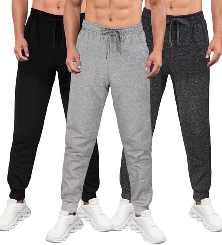 Fleece Mens Joggers Drawstring Waist Sweatpants Workouts Lounge Track Sweat Pants with Pockets 3 Packs in Saudi Arabia