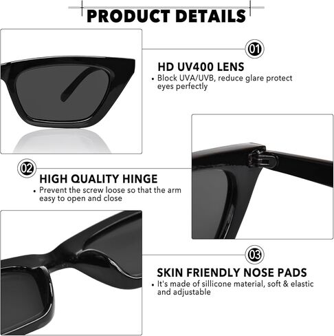 Narrow Square Cateye Sunglasses for Women, Women's Retro Trendy Cute Sun Glasses Small Frame with UV400 Protection in Saudi Arabia