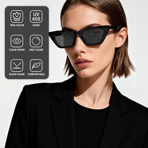 Narrow Square Cateye Sunglasses for Women, Women's Retro Trendy Cute Sun Glasses Small Frame with UV400 Protection in Saudi Arabia