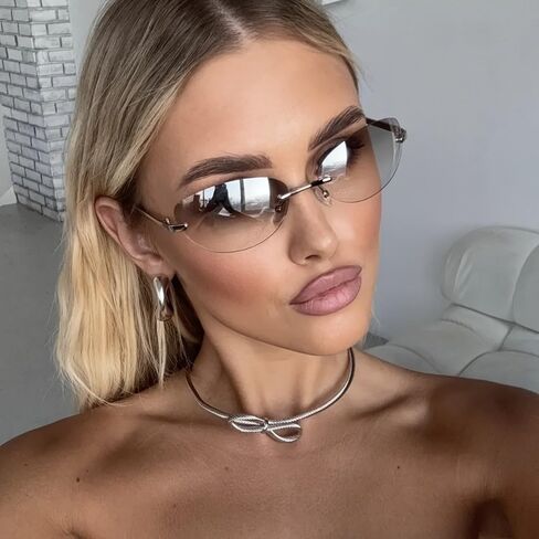Women'S Retro Futuristic Frameless Oval Sunglasses - Lightweight Polycarbonate Lens Fashion Sunglasses in Saudi Arabia