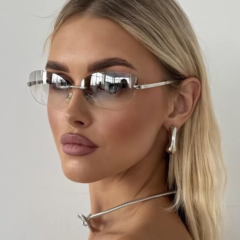 Women'S Retro Futuristic Frameless Oval Sunglasses - Lightweight Polycarbonate Lens Fashion Sunglasses in Saudi Arabia