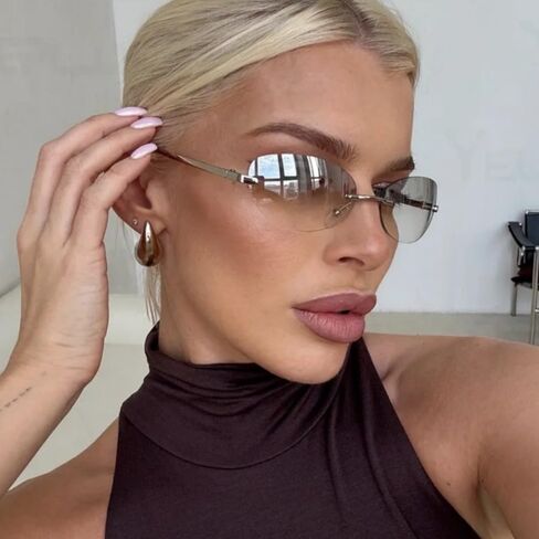 Women'S Retro Futuristic Frameless Oval Sunglasses - Lightweight Polycarbonate Lens Fashion Sunglasses in Saudi Arabia