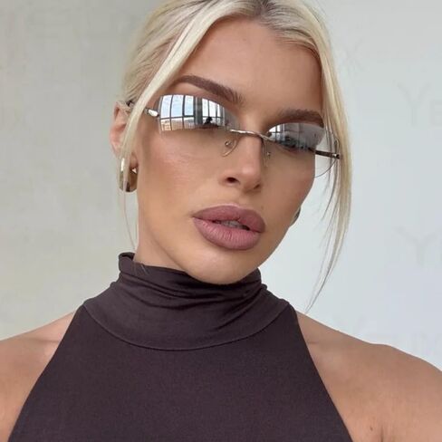 Women'S Retro Futuristic Frameless Oval Sunglasses - Lightweight Polycarbonate Lens Fashion Sunglasses in Saudi Arabia