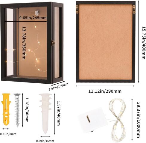 Acrylic 11x15 Inch Deep Shadow Box Frame Wall Mounted,Depth 5 Inch Display Case,Three-Sided Premium Clear Acrylic Viewing Panels,Include a Warm LED Light Strip Black in Saudi Arabia