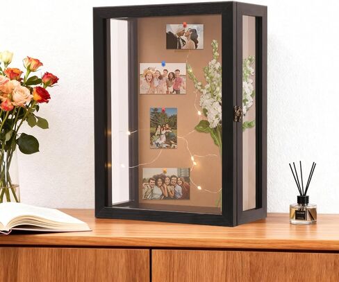 Acrylic 11x15 Inch Deep Shadow Box Frame Wall Mounted,Depth 5 Inch Display Case,Three-Sided Premium Clear Acrylic Viewing Panels,Include a Warm LED Light Strip Black in Saudi Arabia