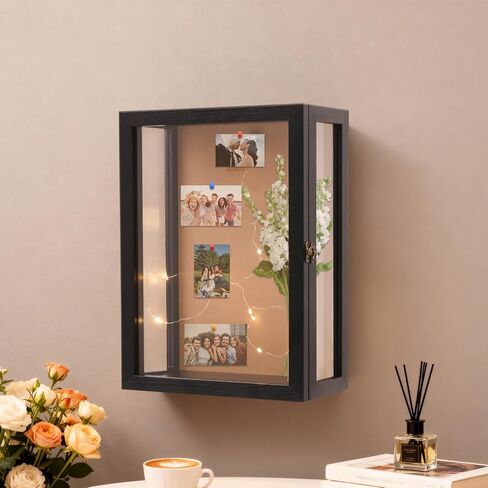 Acrylic 11x15 Inch Deep Shadow Box Frame Wall Mounted,Depth 5 Inch Display Case,Three-Sided Premium Clear Acrylic Viewing Panels,Include a Warm LED Light Strip Black in Saudi Arabia