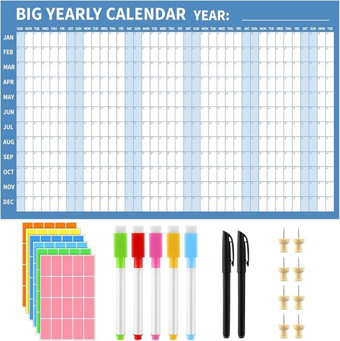 417 Pcs Calendar Dry Erase Door Planner with 12 Month Door Calendar 24 * 36 Jan 2026 - Dec 2026 Laminated Family Yearly Includes 400 Color Label(Year) in Saudi Arabia
