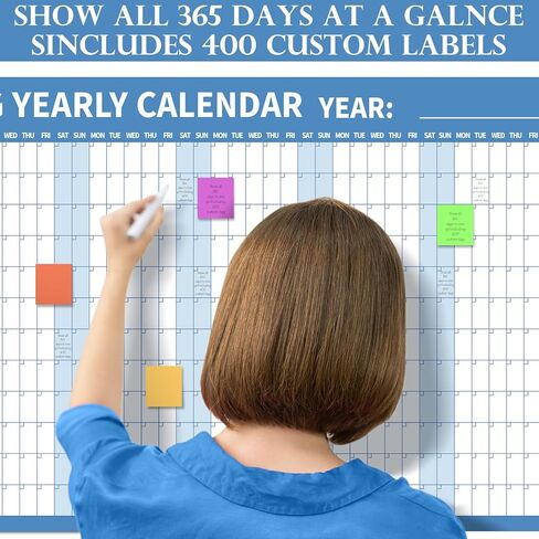417 Pcs Calendar Dry Erase Door Planner with 12 Month Door Calendar 24 * 36 Jan 2026 - Dec 2026 Laminated Family Yearly Includes 400 Color Label(Year) in Saudi Arabia